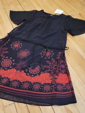 NWT Desigual Black Short-Sleeve Dress with‎ Border Accent Size XS